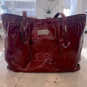 Coach patent leather cranberry tote and wallet